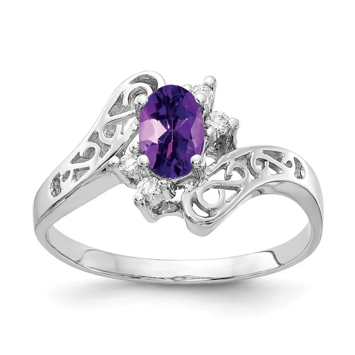 14k White Gold 6x4mm Oval Amethyst AA Real Diamond ring Goldiacom Rings