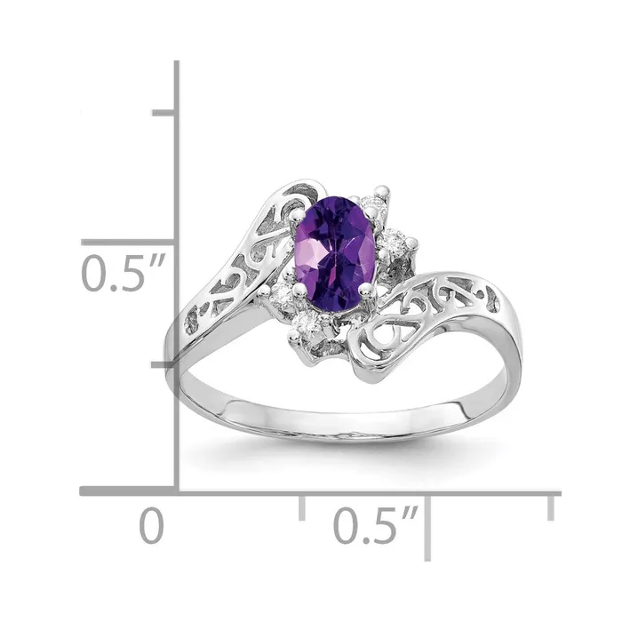 14k White Gold 6x4mm Oval Amethyst AA Real Diamond ring Goldiacom Rings