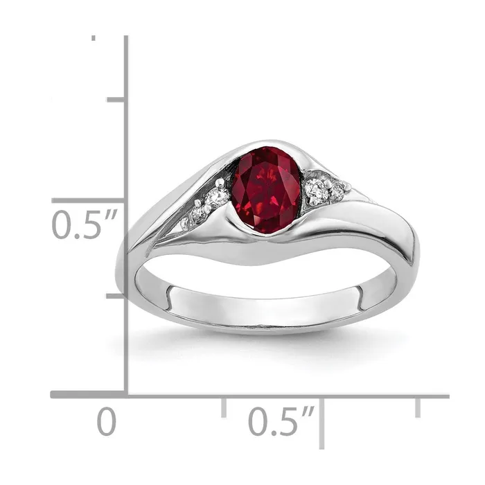 14k White Gold 6x4mm Oval Created Ruby AAA Real Diamond ring goldiaca Rings
