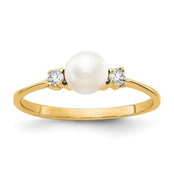 14K Yellow Gold 5mm FW Cultured Pearl A Real Diamond ring Goldia Rings