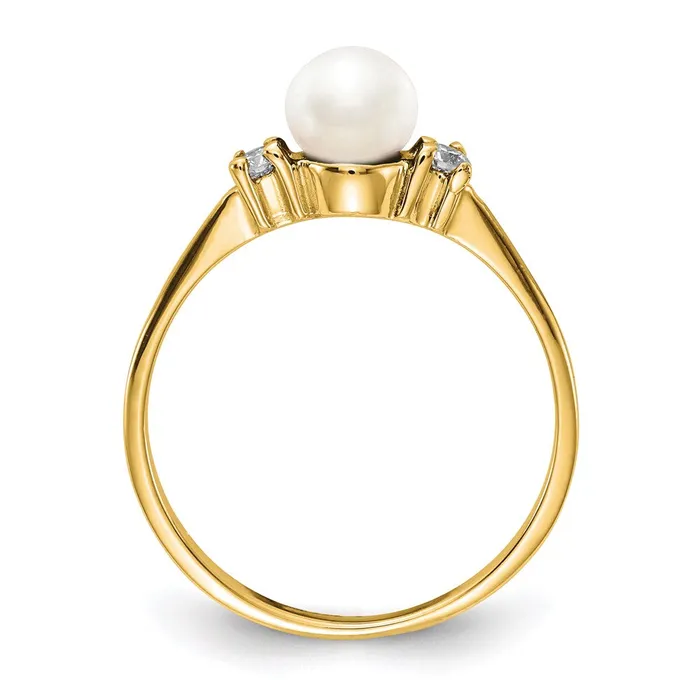 14K Yellow Gold 5mm FW Cultured Pearl A Real Diamond ring Goldia Rings
