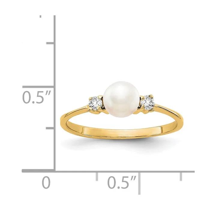 14K Yellow Gold 5mm FW Cultured Pearl A Real Diamond ring Goldia Rings