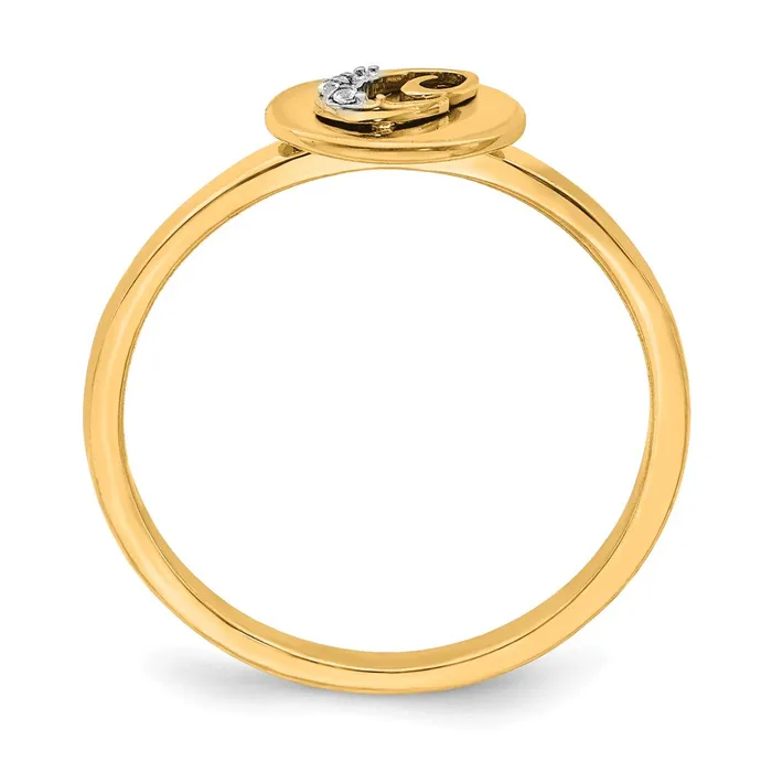 Goldiacom Rings 14k Yellow Gold Real Diamond Initial C Ring