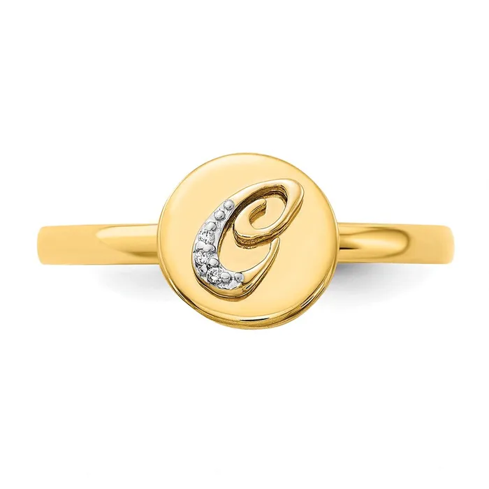 Goldiacom Rings 14k Yellow Gold Real Diamond Initial C Ring