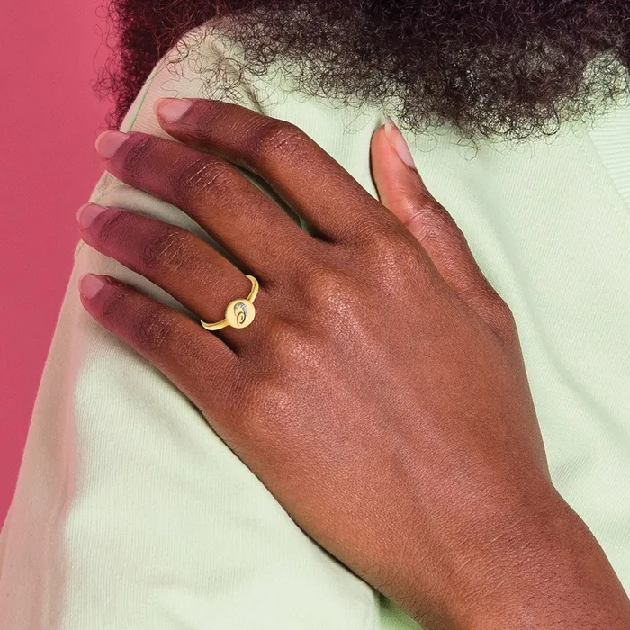 Goldiacom Rings 14k Yellow Gold Real Diamond Initial C Ring