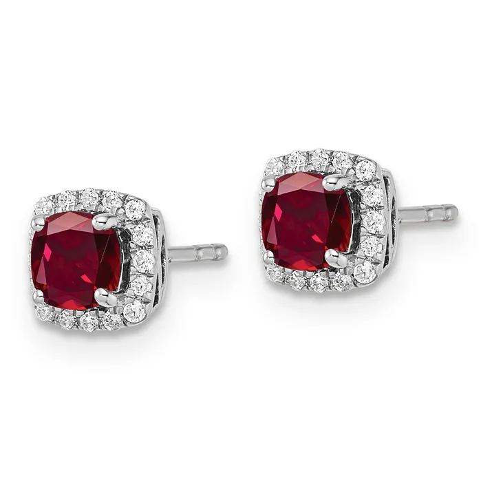 Goldia Earrings 14k Yellow Gold 110 Ct Lab Grown Diamond VSSI G and Created Ruby Square Halo Post Earrings