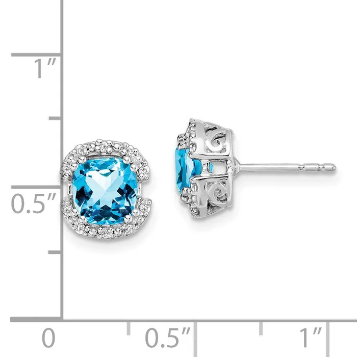 Goldia Earrings Solid 14k White Gold Cushion Simulated Blue Topaz and CZ Halo Earrings