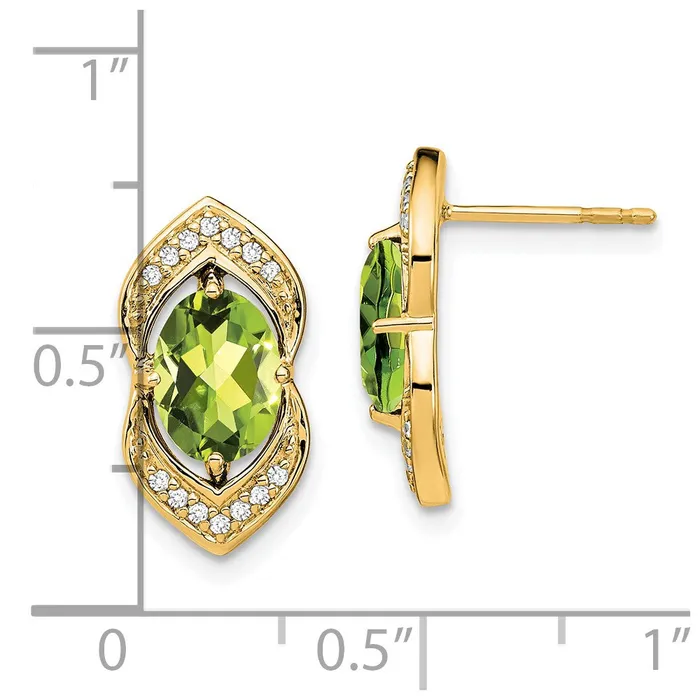 Goldia Earrings Solid 14k Yellow Gold Simulated Peridot and CZ Post Earrings