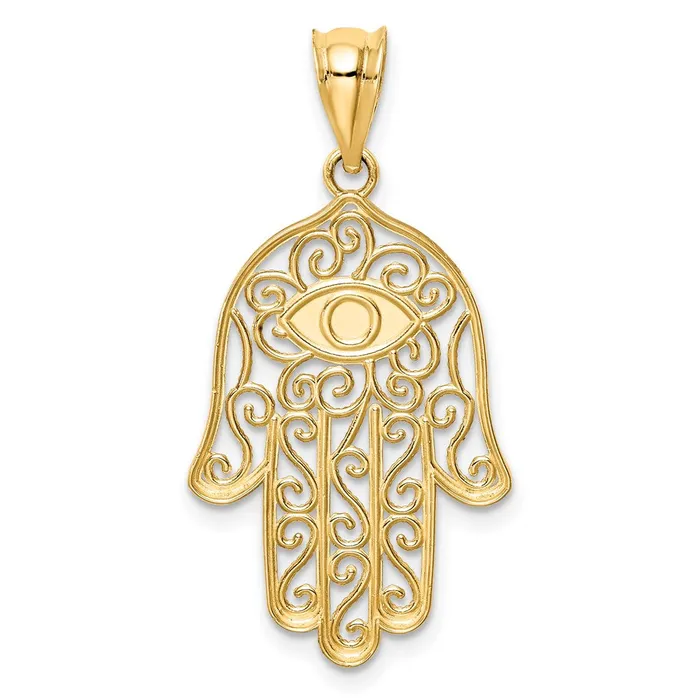 Goldia Necklaces 14k Yellow Gold Polished and Enameled Hamsa Pendant