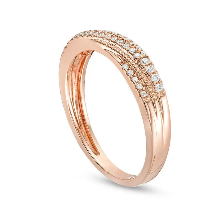 Goldia Rings 017 CT TW Natural Diamond Crossover Antique VintageStyle Anniversary Band in Solid 10K Rose Gold