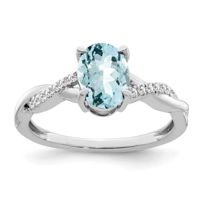 Goldia Rings 14k White Gold Oval Blue Topaz and Real Diamond Ring