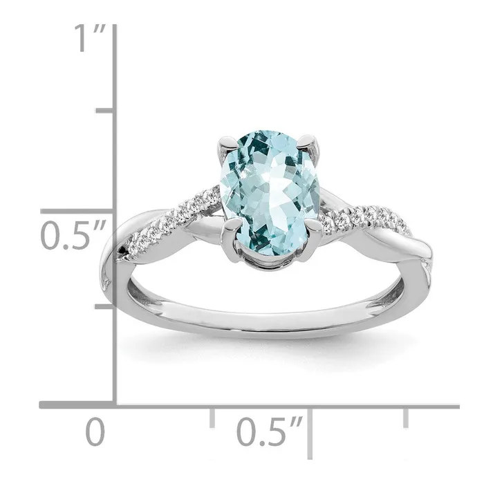 Goldia Rings 14k White Gold Oval Blue Topaz and Real Diamond Ring