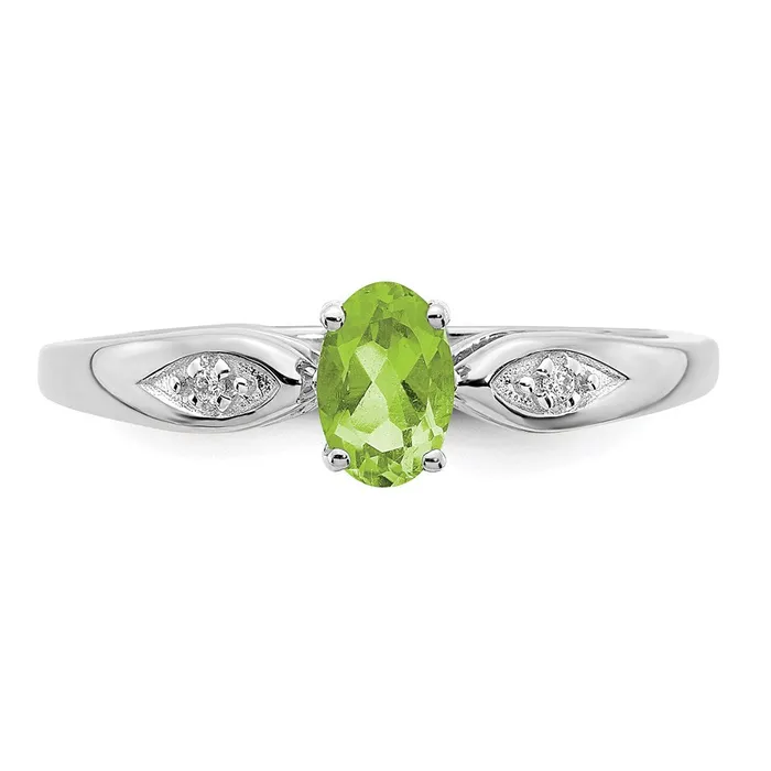 Goldia Rings 14k White Gold Peridot and Real Diamond Ring