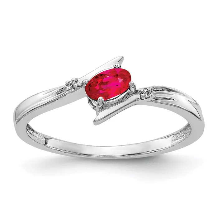 Goldia Rings 14K White Gold Polished Oval Real Diamond Ruby Bypass Ring