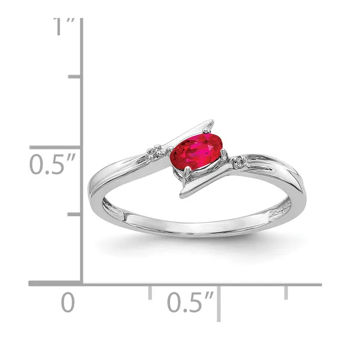 Goldia Rings 14K White Gold Polished Oval Real Diamond Ruby Bypass Ring