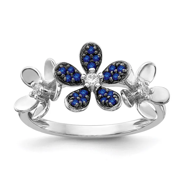 Goldia Rings 14k White Gold Real Diamond and Sapphire Flower Ring
