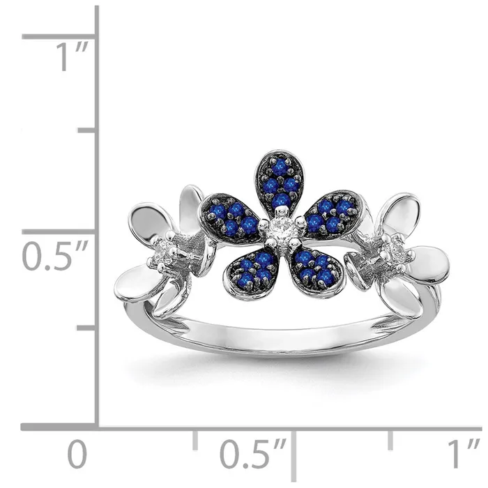 Goldia Rings 14k White Gold Real Diamond and Sapphire Flower Ring