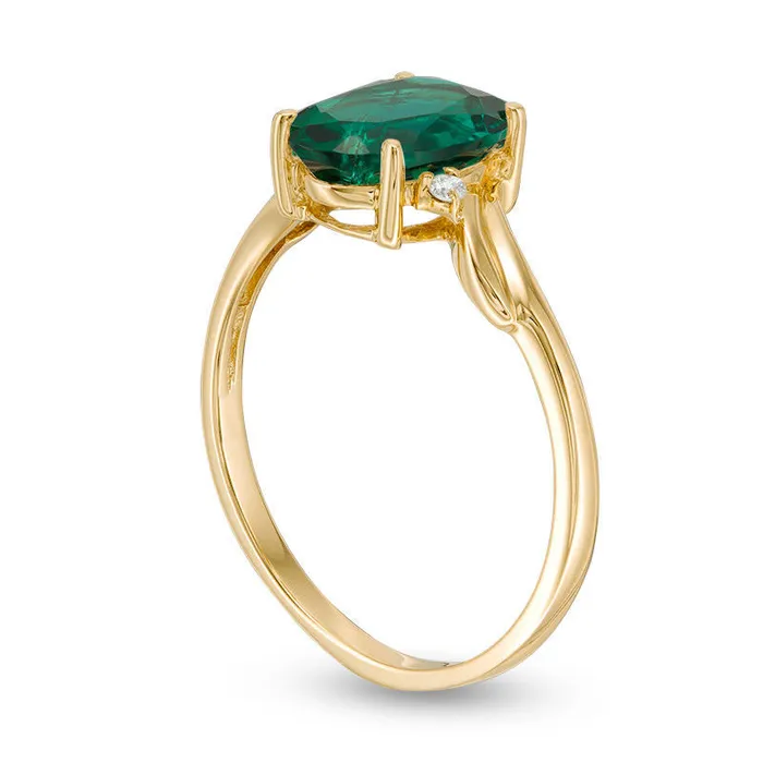 Goldia Rings Oval LabCreated Emerald and Diamond Accent Bypass Swirl Shank Ring in Solid 10K Yellow Gold
