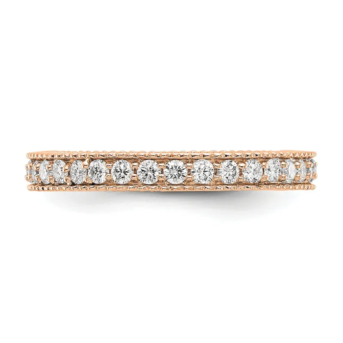 Goldia Rings Solid Real 14k Rose Gold Polished 34CT Milgrain Edge CZ Eternity Wedding Band Ring