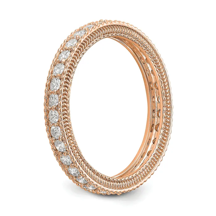 Goldia Rings Solid Real 14k Rose Gold Polished 34CT Milgrain Edge CZ Eternity Wedding Band Ring