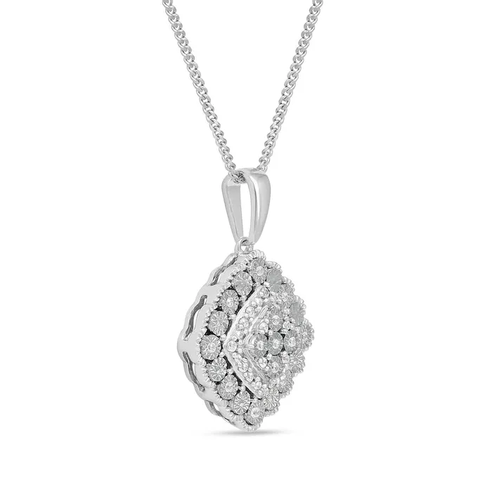Necklaces 007 CT TW Natural Diamond Scallop Frame Antique VintageStyle Pendant in 10K White Gold Goldia Necklaces 007 CT TW Natural Diamond Scallop Frame Antique VintageStyle Pendant in 10K White Gold Goldia