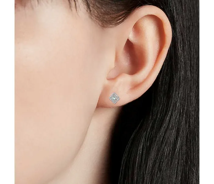 REAL Diamond Aquamarine March Birthstone Floral Stud Earrings in 14k Gold Goldiacom Earrings