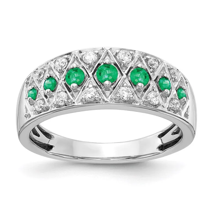 Rings 14k White Gold Real Diamond and Emerald Fancy Ring Goldia