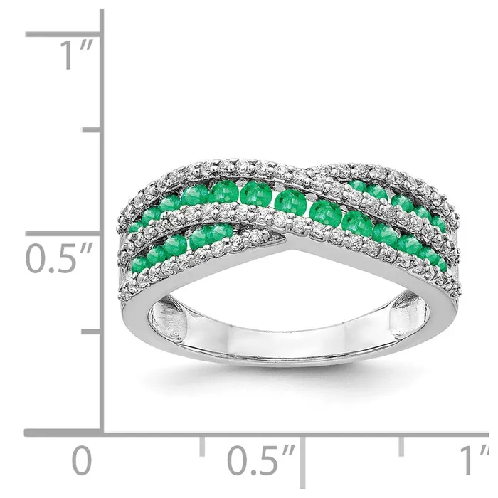 Rings 14k White Gold Real Diamond and Emerald Fancy Ring Goldia