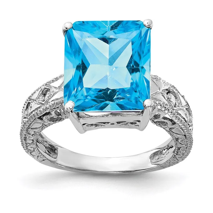 Rings Goldia 14k White Gold 12x10mm Emerald Cut Blue Topaz A Real Diamond ring