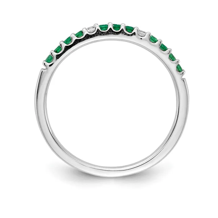 Rings Solid 14k White Gold Simulated CZ and Emerald Band Goldia