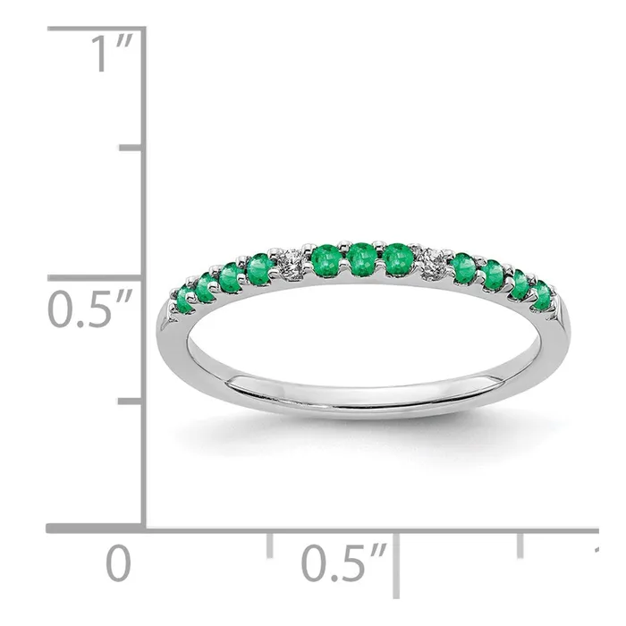 Rings Solid 14k White Gold Simulated CZ and Emerald Band Goldia