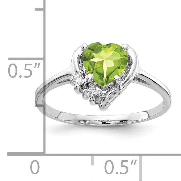 Solid 14k White Gold 6mm Heart Simulated Peridot VS CZ Ring Goldia Rings