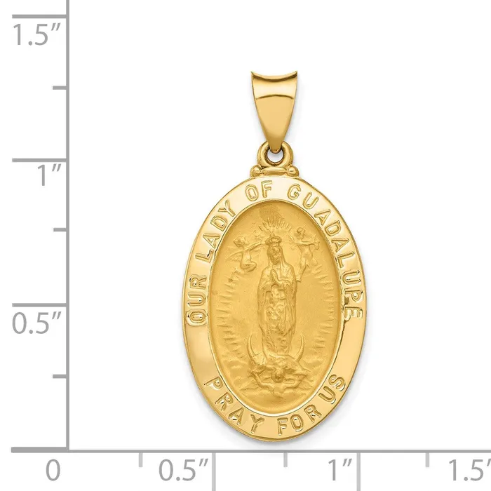 14k Yellow Gold Polished and Satin Our Lady Guadalupe Medal Hollow Pendant TreasureFineJewelers Necklaces