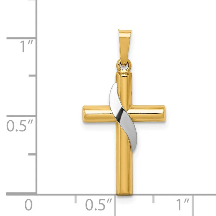 Charm Necklaces TreasureFineJewelers 14K TwoTone Hollow Cross wDrape Charm