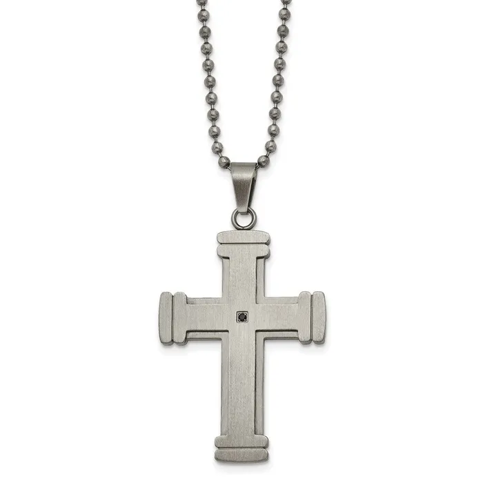 Chisel Stainless Steel Antiqued Brushed and Polished with Black CZ Cross Pendant on a 22 inch Ball Chain Necklace TreasureFineJewelers Necklaces Chisel Stainless Steel Antiqued Brushed and Polished with Black CZ Cross Pendant on a 22 inch Ball Chain Necklace TreasureFineJewelers Necklaces