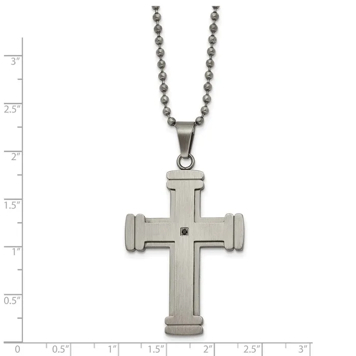 Chisel Stainless Steel Antiqued Brushed and Polished with Black CZ Cross Pendant on a 22 inch Ball Chain Necklace TreasureFineJewelers Necklaces