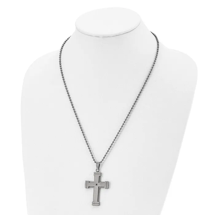 Chisel Stainless Steel Antiqued Brushed and Polished with Black CZ Cross Pendant on a 22 inch Ball Chain Necklace TreasureFineJewelers Necklaces