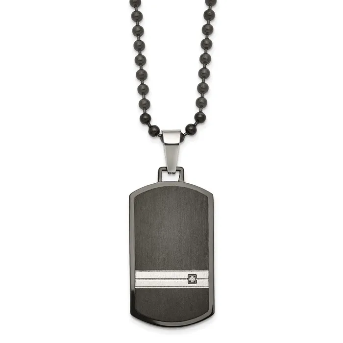 Chisel Stainless Steel Brushed and Polished Black IPplated with CZ Dog Tag on a 24 inch Ball Chain Necklace TreasureFineJewelers Necklaces Chisel Stainless Steel Brushed and Polished Black IPplated with CZ Dog Tag on a 24 inch Ball Chain Necklace TreasureFineJewelers Necklaces