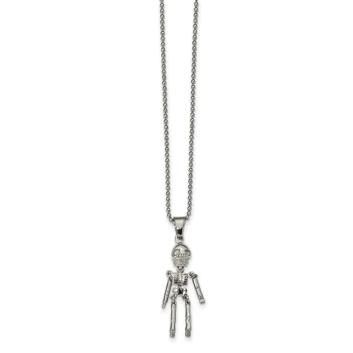 Necklaces TreasureFineJewelers Chisel Stainless Steel Polished Moveable Skeleton Pendant on a 22 inch Ball Chain Necklace Necklaces TreasureFineJewelers Chisel Stainless Steel Polished Moveable Skeleton Pendant on a 22 inch Ball Chain Necklace