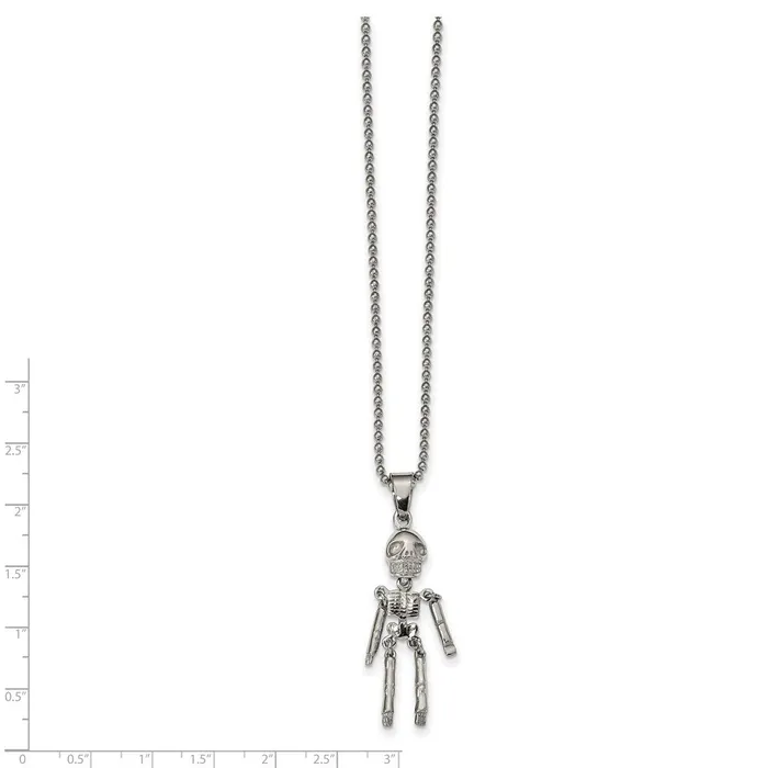 Necklaces TreasureFineJewelers Chisel Stainless Steel Polished Moveable Skeleton Pendant on a 22 inch Ball Chain Necklace