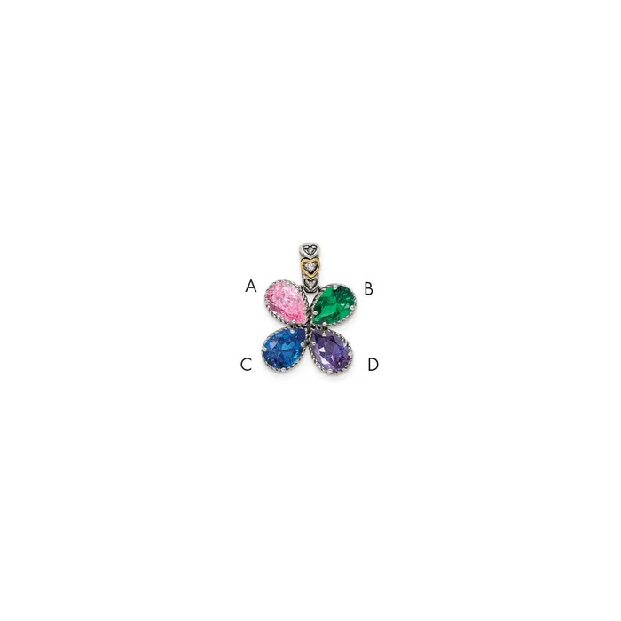 Necklaces TreasureFineJewelers Sterling Silver 14k Fourstone and Diamond Mothers Pendant Necklaces TreasureFineJewelers Sterling Silver 14k Fourstone and Diamond Mothers Pendant