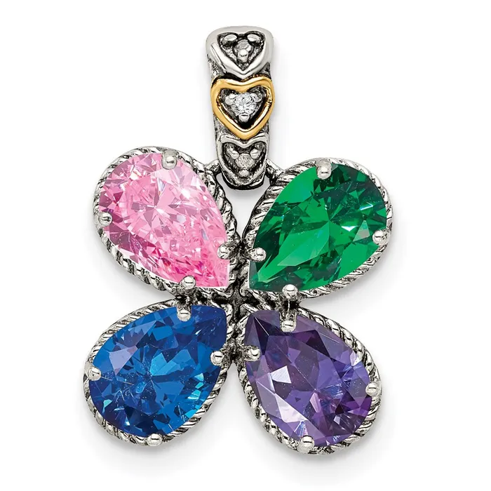 Necklaces TreasureFineJewelers Sterling Silver 14k Fourstone and Diamond Mothers Pendant