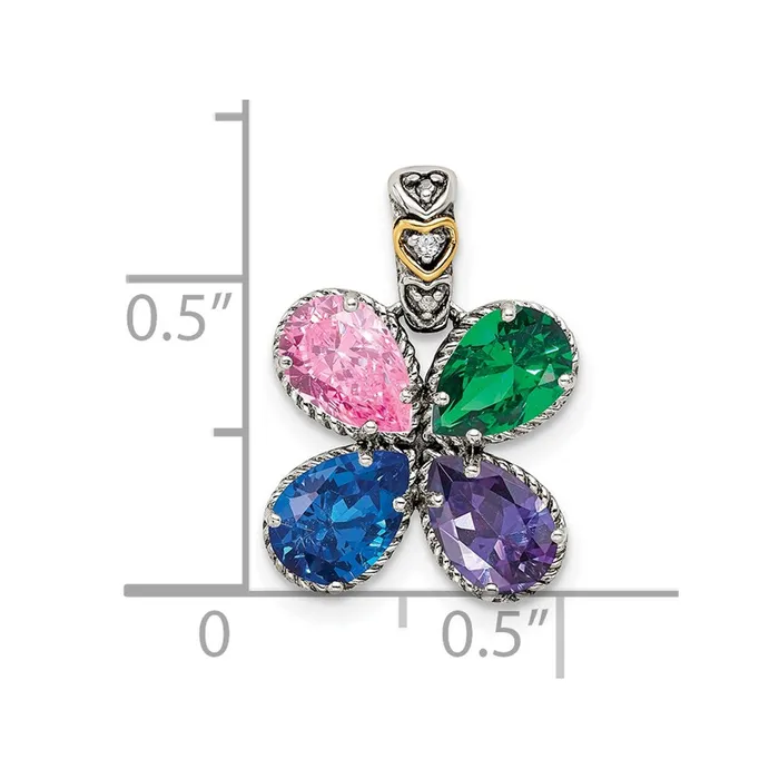 Necklaces TreasureFineJewelers Sterling Silver 14k Fourstone and Diamond Mothers Pendant