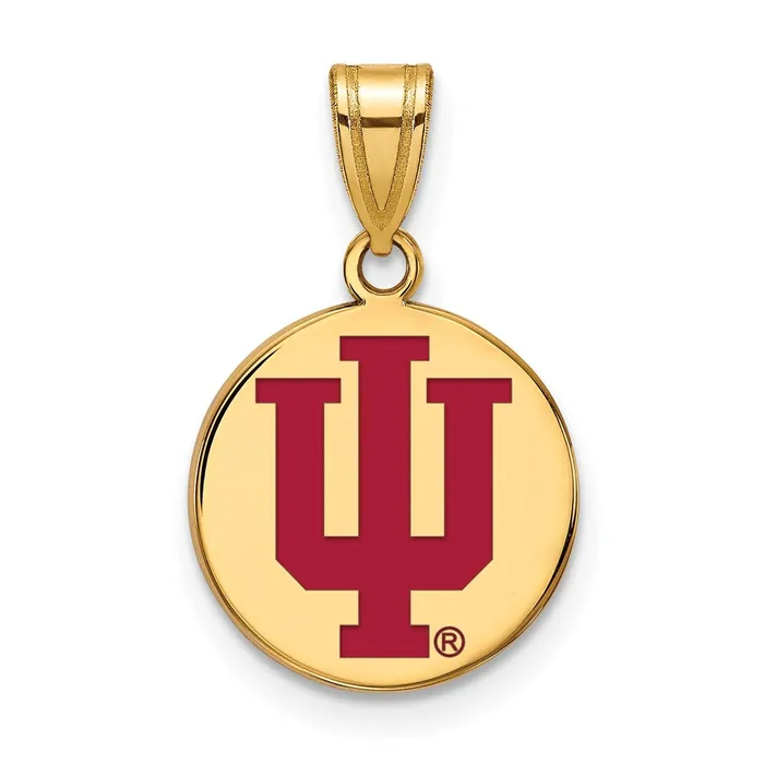 Necklaces TreasureFineJewelers Sterling Silver Goldplated Indiana University IU Medium Enameled Disc Pendant