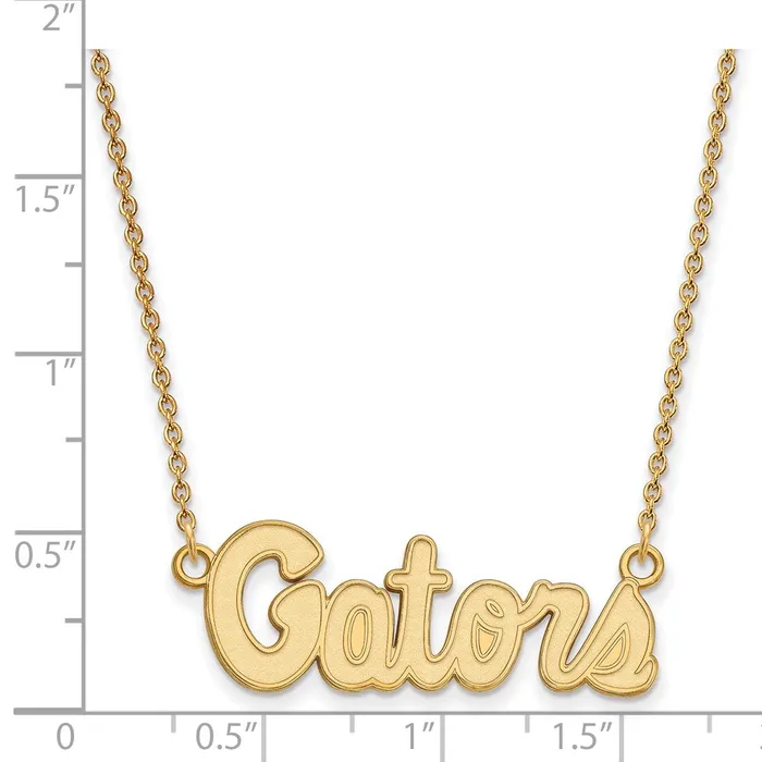 Necklaces TreasureFineJewelers Sterling Silver Goldplated University of Florida Gators Script Small Pendant 18 inch Necklace