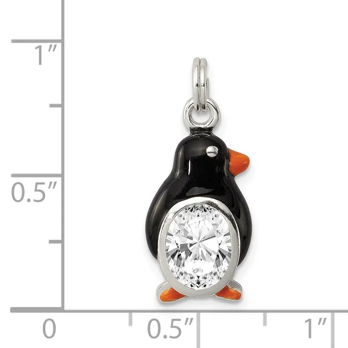 Rings TreasureFineJewelers Sterling Silver CZ Enameled Polished Penguin Charm