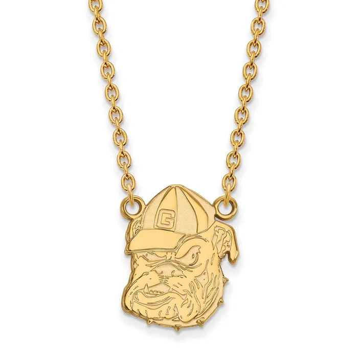 Sterling Silver Goldplated University of Georgia Bulldog Large Pendant 18 inch Necklace TreasureFineJewelers Necklaces Sterling Silver Goldplated University of Georgia Bulldog Large Pendant 18 inch Necklace TreasureFineJewelers Necklaces