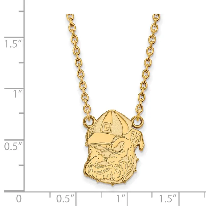Sterling Silver Goldplated University of Georgia Bulldog Large Pendant 18 inch Necklace TreasureFineJewelers Necklaces
