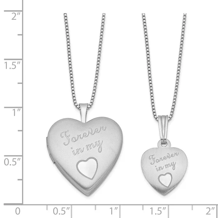 Sterling Silver Rhodiumplated Polished Satin Forever In My Heart MotherDaughter LocketPendant Necklace Set TreasureFineJewelers Necklaces