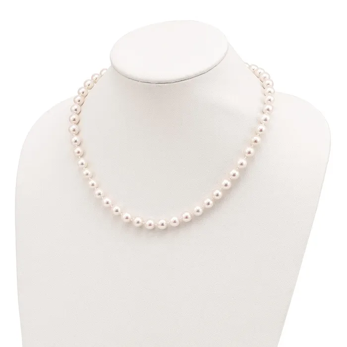 TreasureFineJewelers 14k 89mm Round White Gold Saltwater Akoya Cultured Pearl Necklace Necklaces